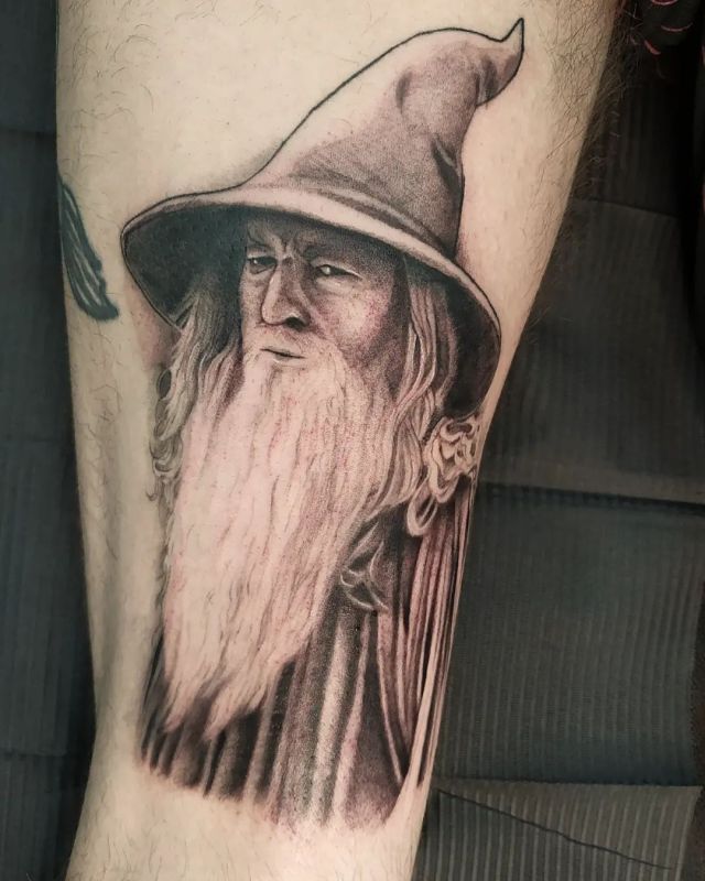 Black Gandalf Tattoo on Upper Arm