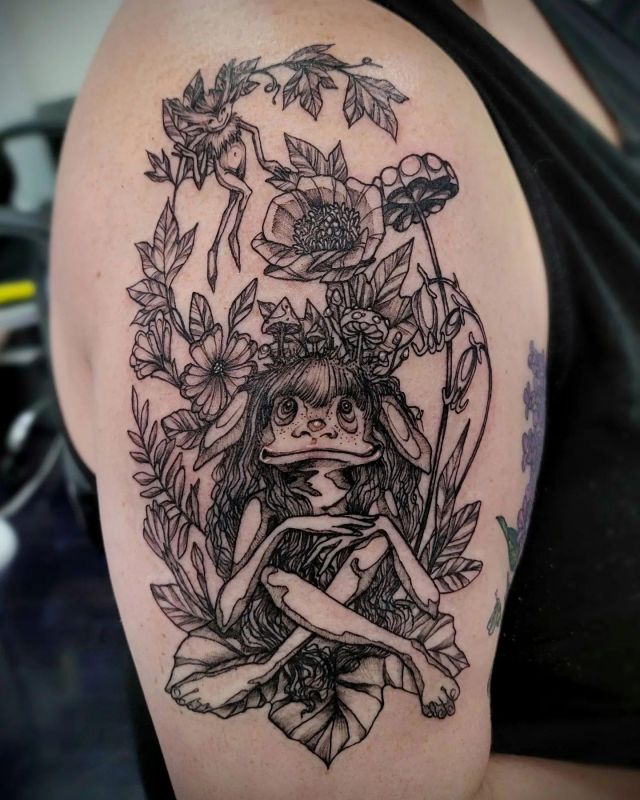 Black Goblin Tattoo on Shoulder
