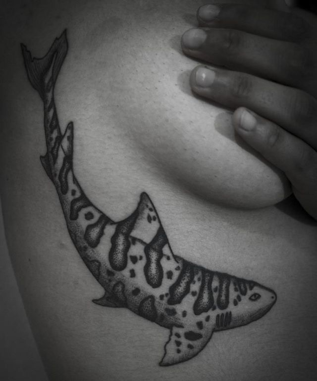 Pretty Leopard Shark Tattoo Under the Breast