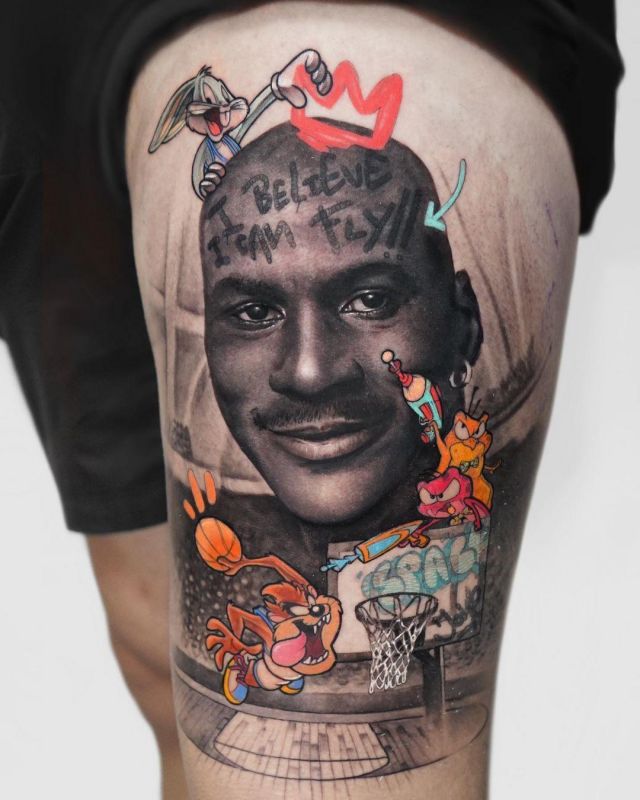 Cute Michael Jordan Tattoo on Leg