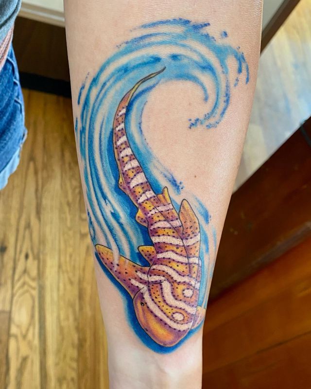 Watercolor Zebra Shark Tattoo on Forearm