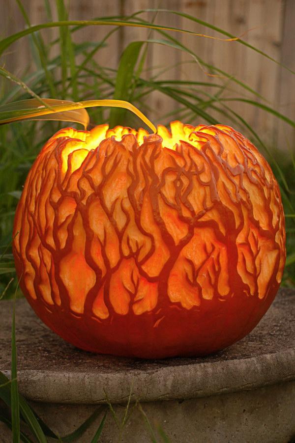 Glowing Forest Carved Pumpkin