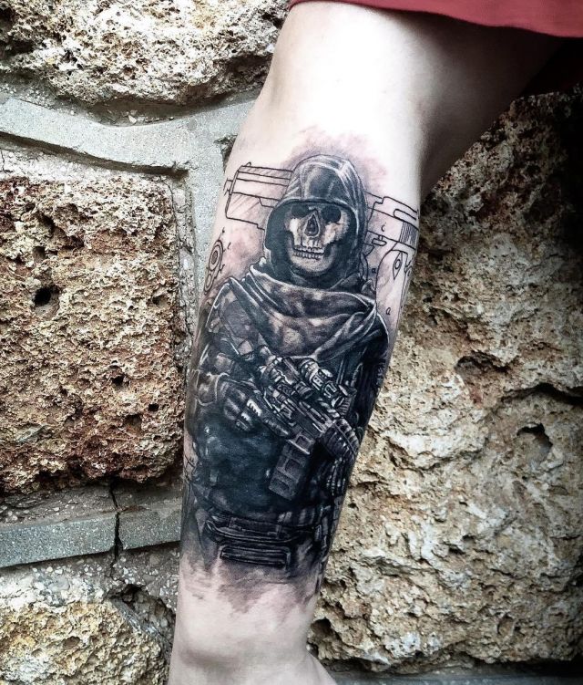 Black Call of Duty Tattoo on Forearm