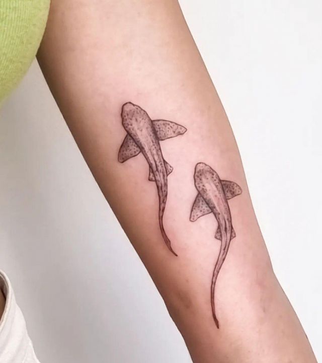 Two Leopard Shark Tattoo on Upper Arm