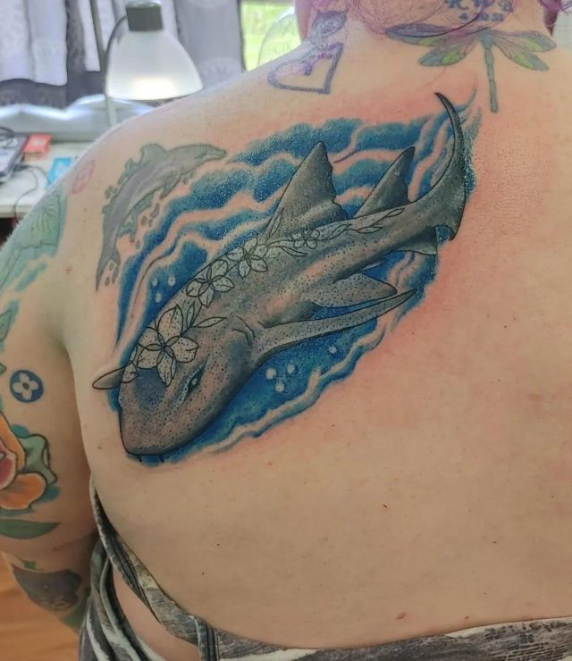 Elegant Nurse Shark Tattoo on Back