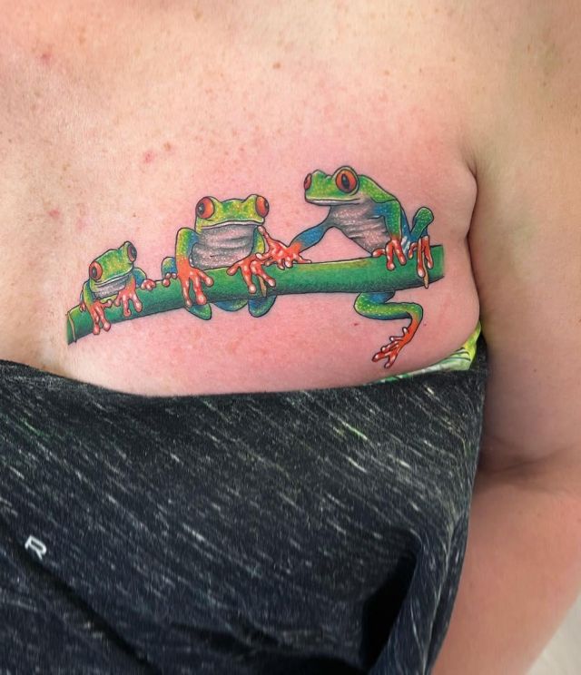 Three Tree Frog Tattoo on Clavicle