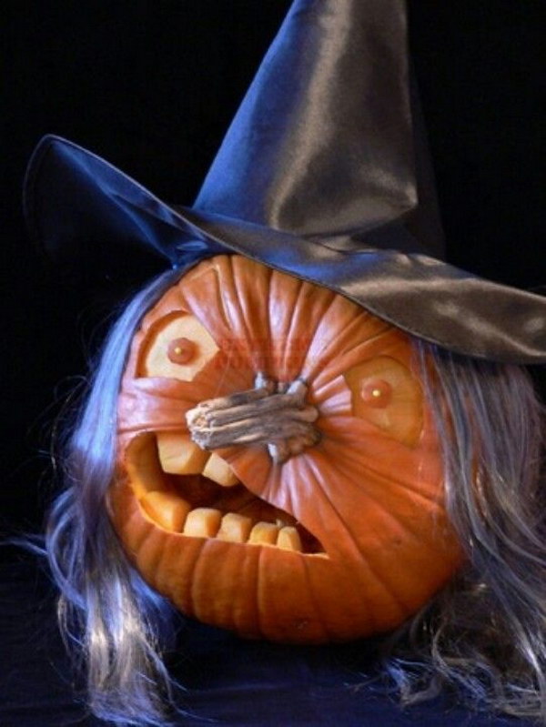 Scary Witch Carved Pumpkin