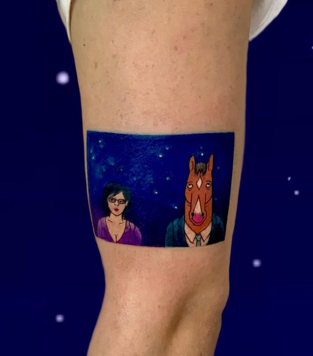 Diane Nguyen and Bojack Horseman Tattoo on Upper Arm