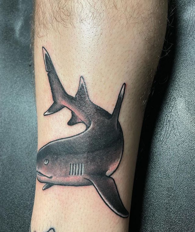 Unique Reef Shark Tattoo on Leg