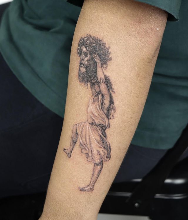 Unique David and Goliath Tattoo on Forearm