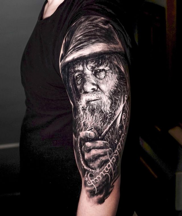 Amazing Gandalf Tattoo on Upper Arm