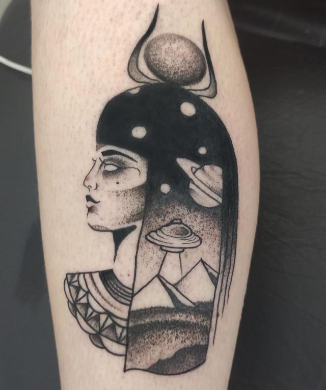 Pyramid and Hathor Tattoo on Arm