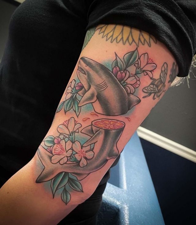 Elegant Lemon Shark Tattoo on Upper Arm