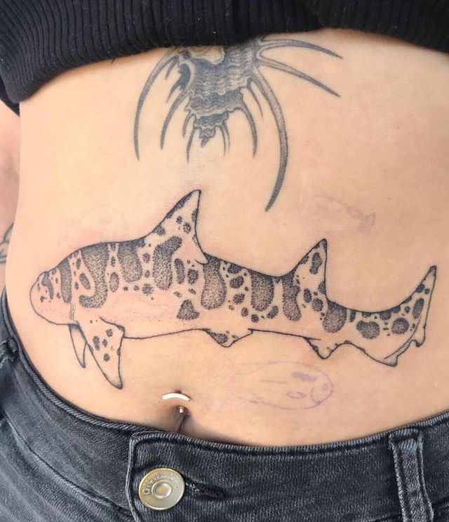 Cool Leopard Shark Tattoo on Belly