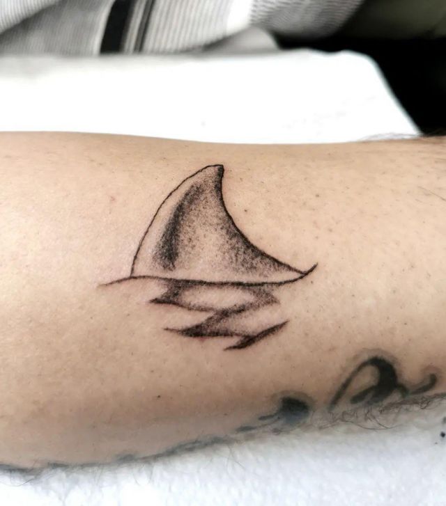 Cool Shark Fin Tattoo on Leg