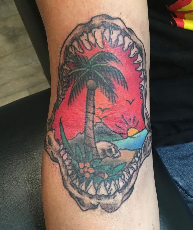Pretty Shark Jaw Tattoo on Arm