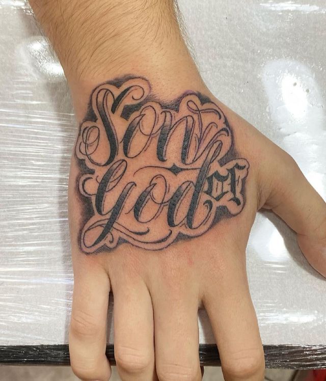 Unique Son of God Tattoo on Hand