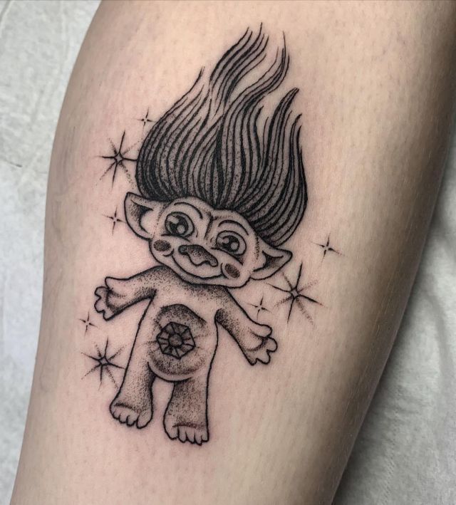 Black Troll Tattoo on Leg