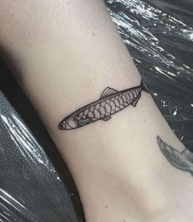 Cute Anchovy Tattoo on Leg