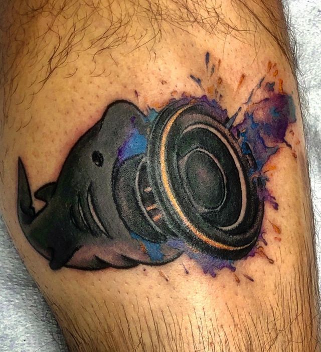 Watercolor Basking Shark Tattoo on Leg