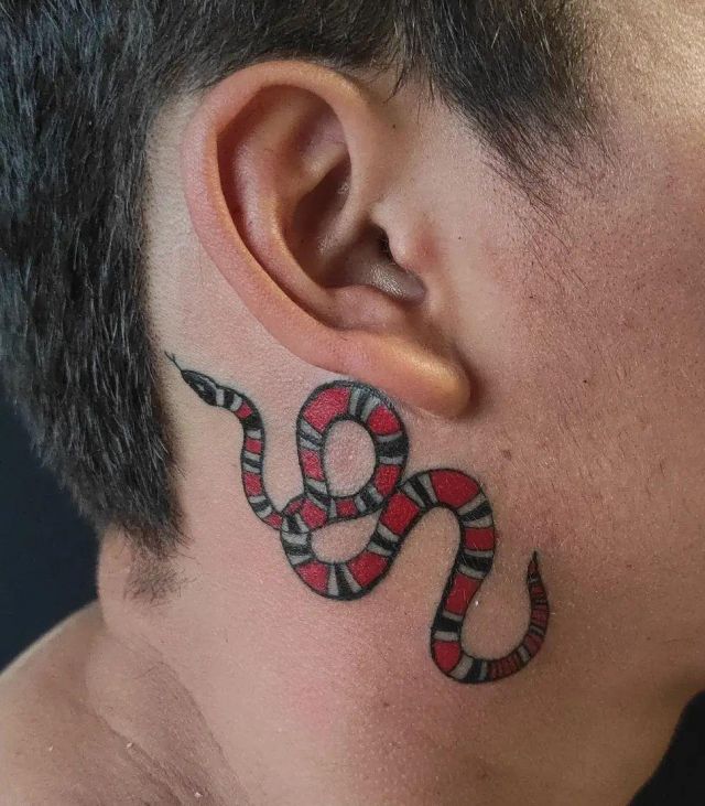 Cute Gucci Snake Tattoo Behind the Ear