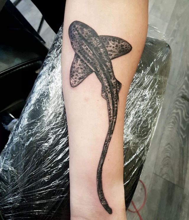 Elegant Leopard Shark Tattoo on Forearm
