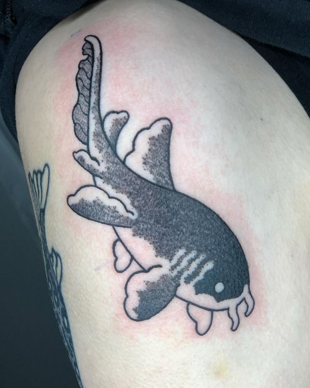 Black Nurse Shark Tattoo on Thigh