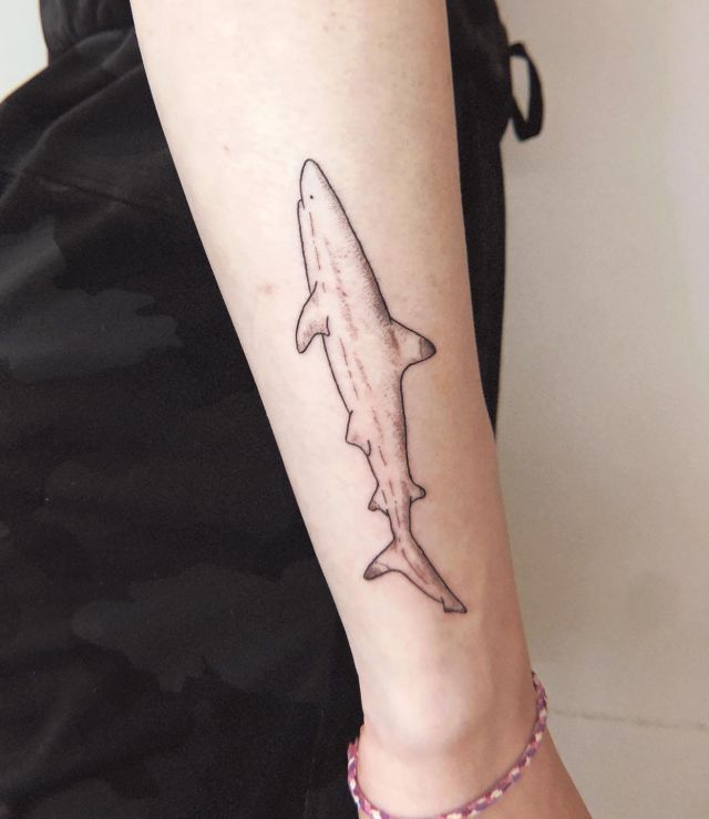 Unique Reef Shark Tattoo on Forearm