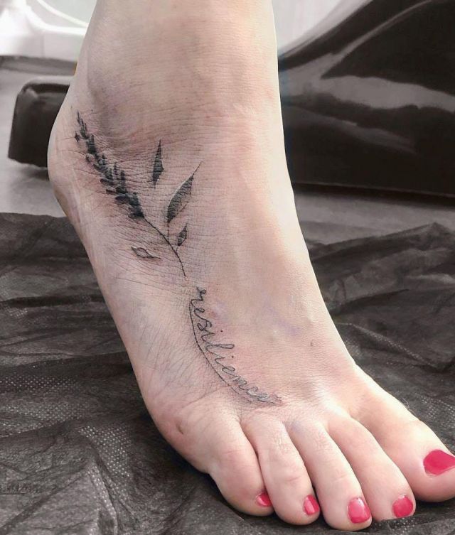 Pretty Twig Resilience Tattoo on Foot
