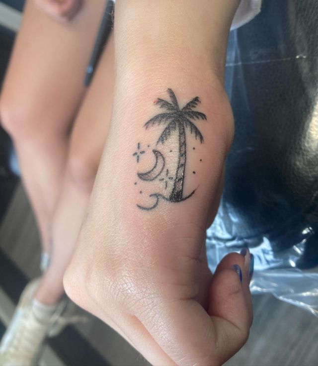 Palm Tree Side Hand Tattoo