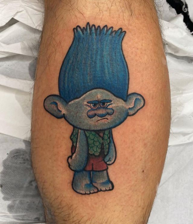 Blue Troll Tattoo on Leg
