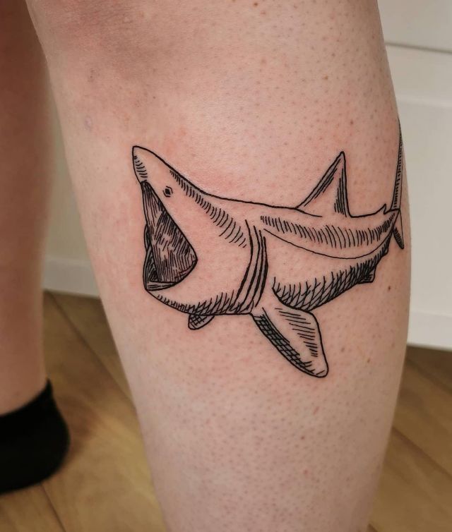 Simple Basking Shark Tattoo on Leg