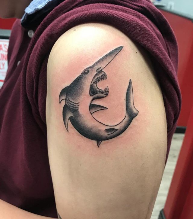 Unique Goblin Shark Tattoo on Shoulder