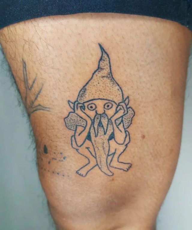Cute Goblin Tattoo on Thigh