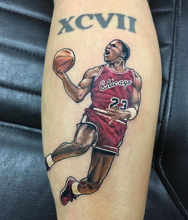 Lively Michael Jordan Tattoo on Leg