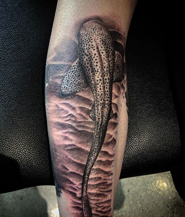 Cool Zebra Shark Tattoo on Leg