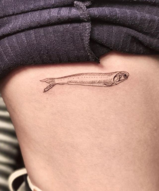 Simple Anchovy Tattoo on Chest