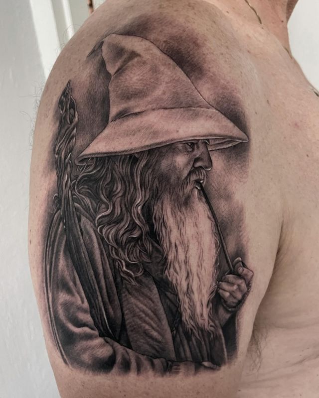 Black Gandalf Tattoo on Shoulder