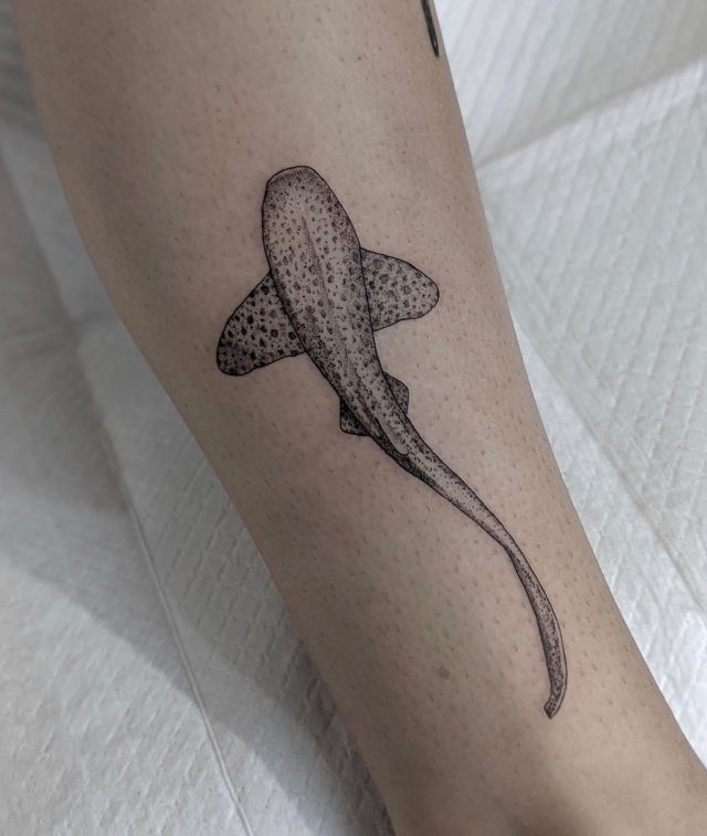 Elegant Zebra Shark Tattoo on Leg