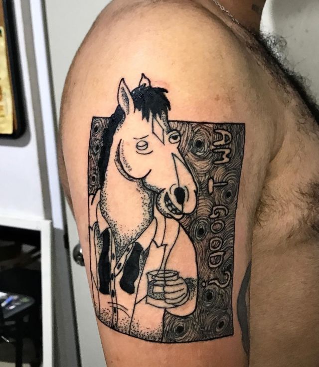 Rectangle Bojack Horseman Tattoo on Upper Arm