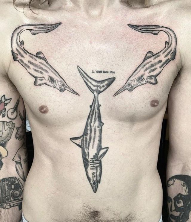 Cool Goblin Shark Tattoo on Chest