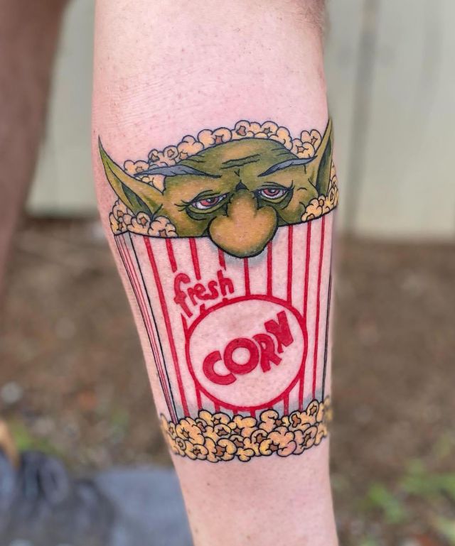 Pretty Popcorn Goblin Tattoo on Leg