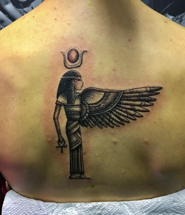 Elegant Hathor Tattoo on Back