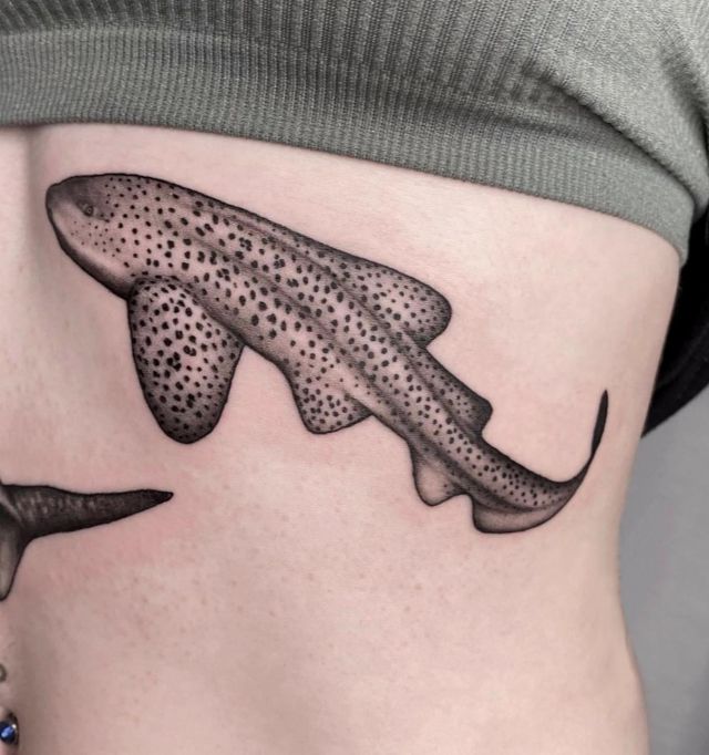 Beautiful Leopard Shark Tattoo Under the Chest