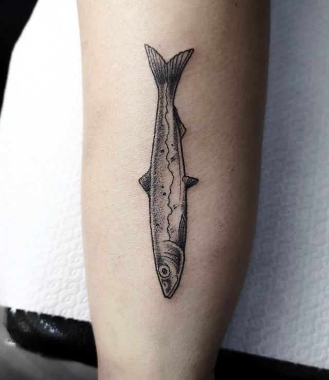 Cool Anchovy Tattoo on Leg