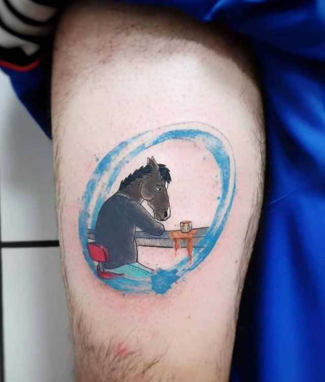 Cute Bojack Horseman Tattoo on Leg