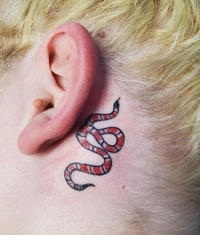 Cute Gucci Snake Tattoo Behind the Ear