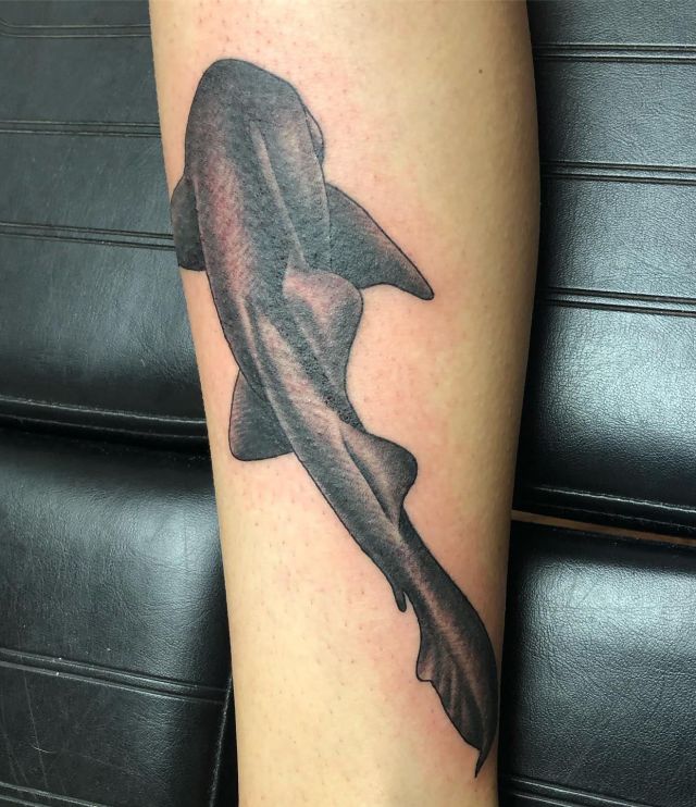 Black Nurse Shark Tattoo on Leg