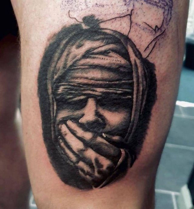 Speak No Evil Tattoo on Leg