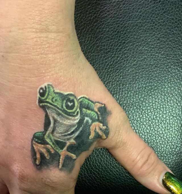 Cute Tree Frog Tattoo on Hand